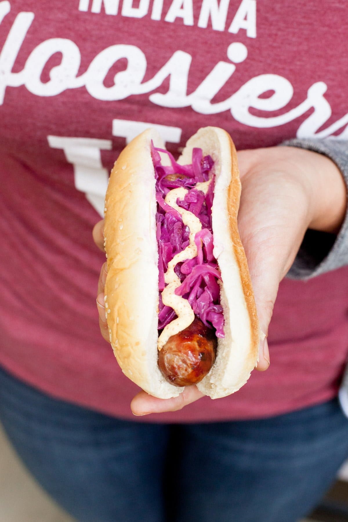 Beer Braised Brats with Quick Red Sauerkraut