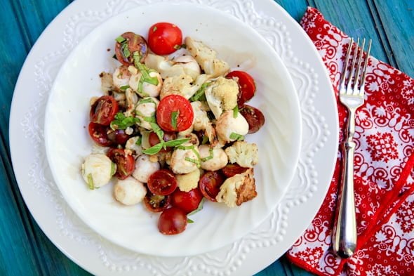 roasted cauliflower caprese salad