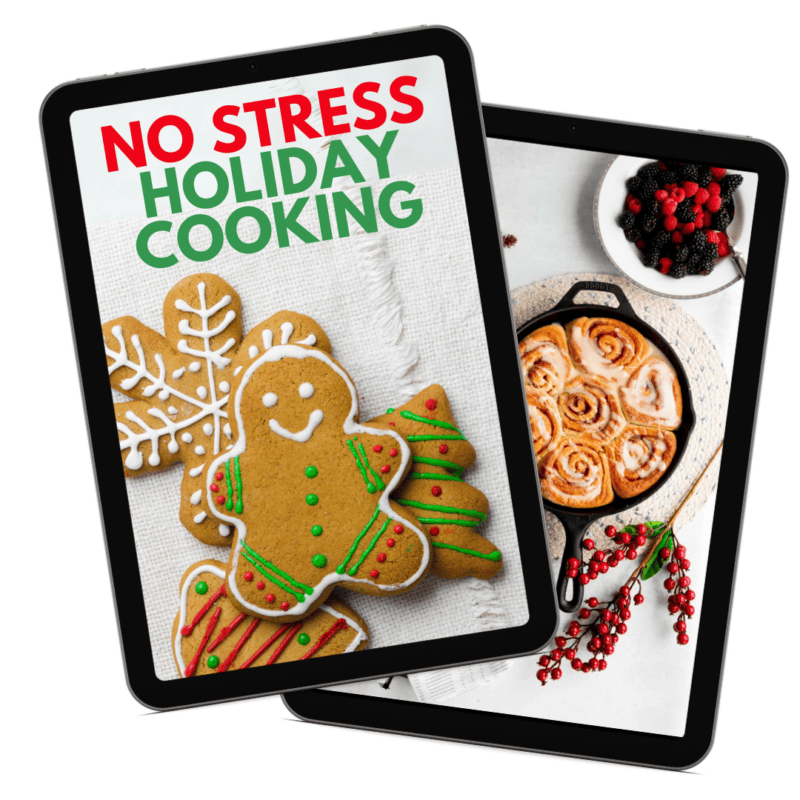 A mockup of two iPads showing the No Stress Holiday Cooking Guide